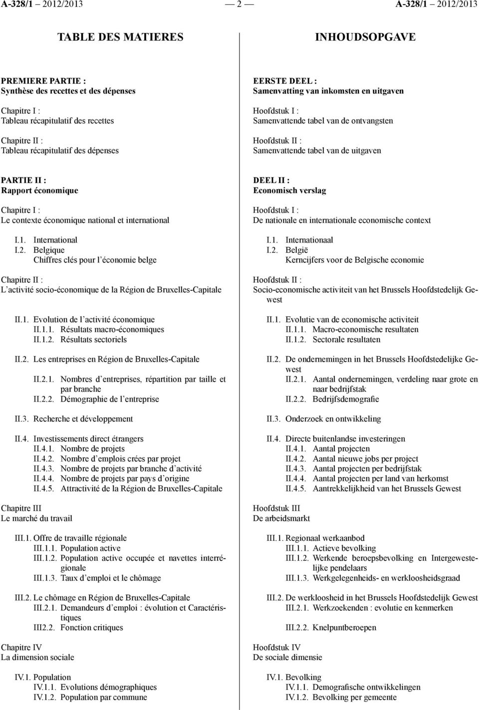 contexte économique national et international I.1. International I.2. Belgique Chiffres clés pour l économie belge Chapitre II : L activité socio-économique de la Région de Bruxelles-Capitale II.1. Evolution de l activité économique II.