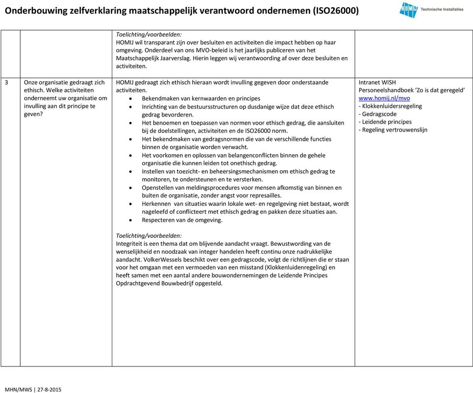 HOMIJ gedraagt zich ethisch hieraan wordt invulling gegeven door onderstaande activiteiten.