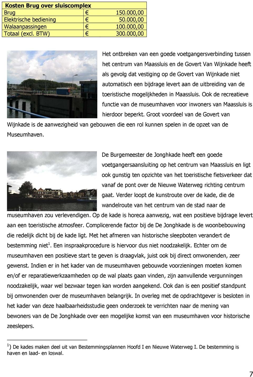 bijdrage levert aan de uitbreiding van de toeristische mogelijkheden in Maassluis. Ook de recreatieve functie van de museumhaven voor inwoners van Maassluis is hierdoor beperkt.
