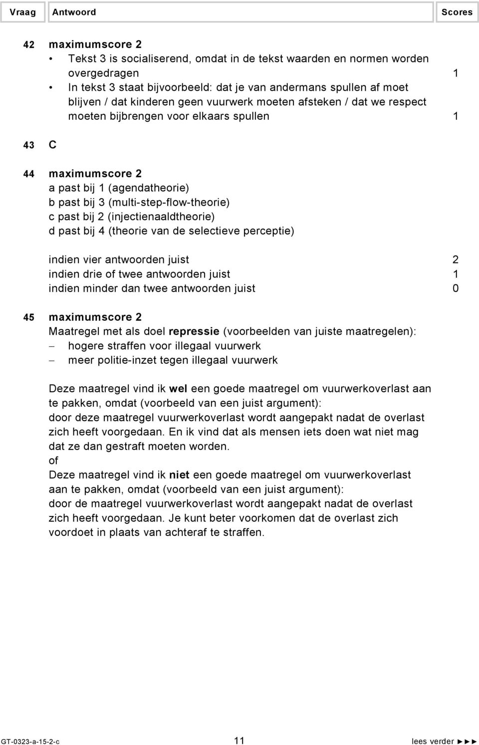 (injectienaaldtheorie) d past bij 4 (theorie van de selectieve perceptie) indien vier antwoorden juist 2 indien drie of twee antwoorden juist 1 indien minder dan twee antwoorden juist 0 45