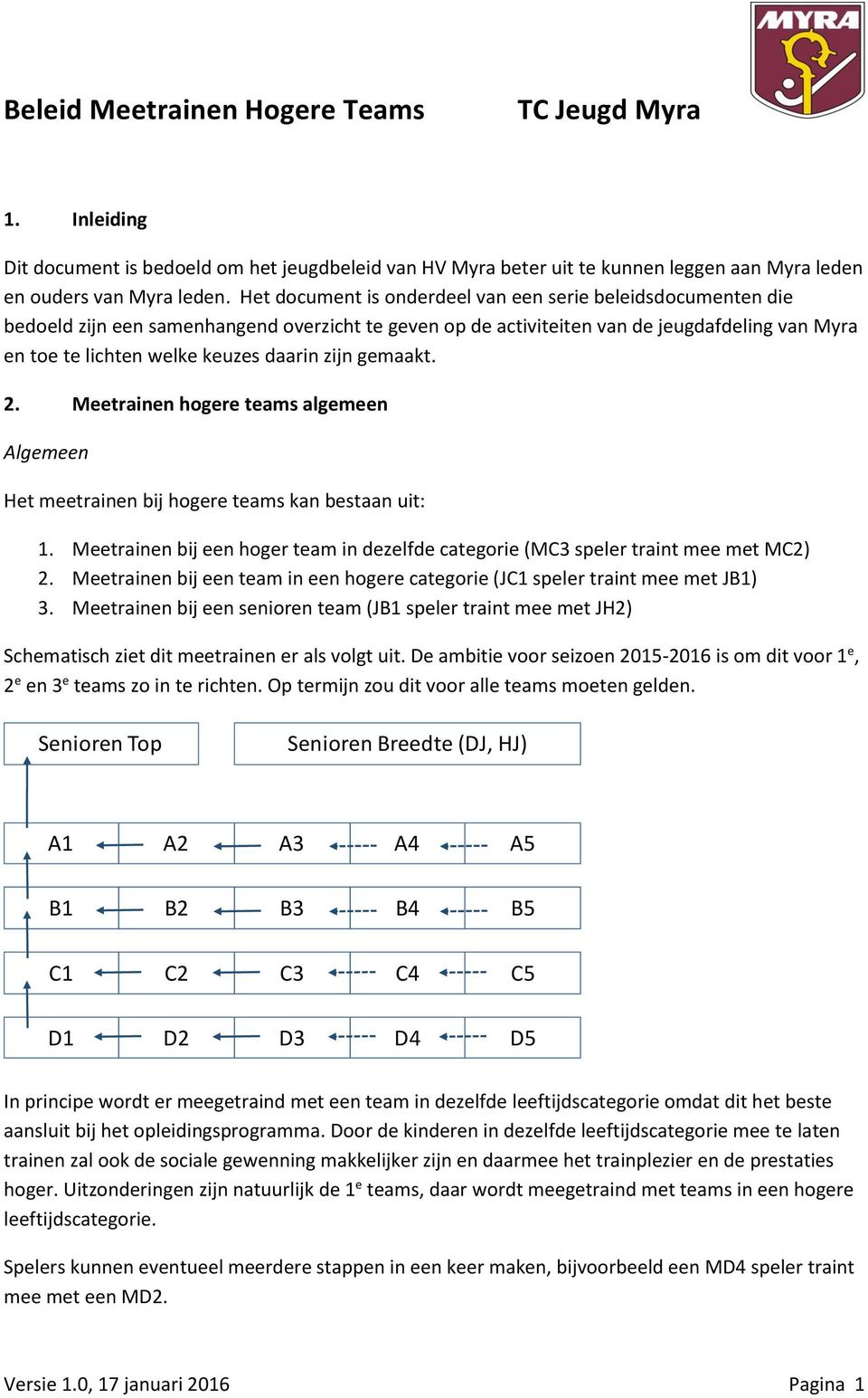 zijn gemaakt. 2. Meetrainen hogere teams algemeen Algemeen Het meetrainen bij hogere teams kan bestaan uit: 1. Meetrainen bij een hoger team in dezelfde categorie (MC3 speler traint mee met MC2) 2.