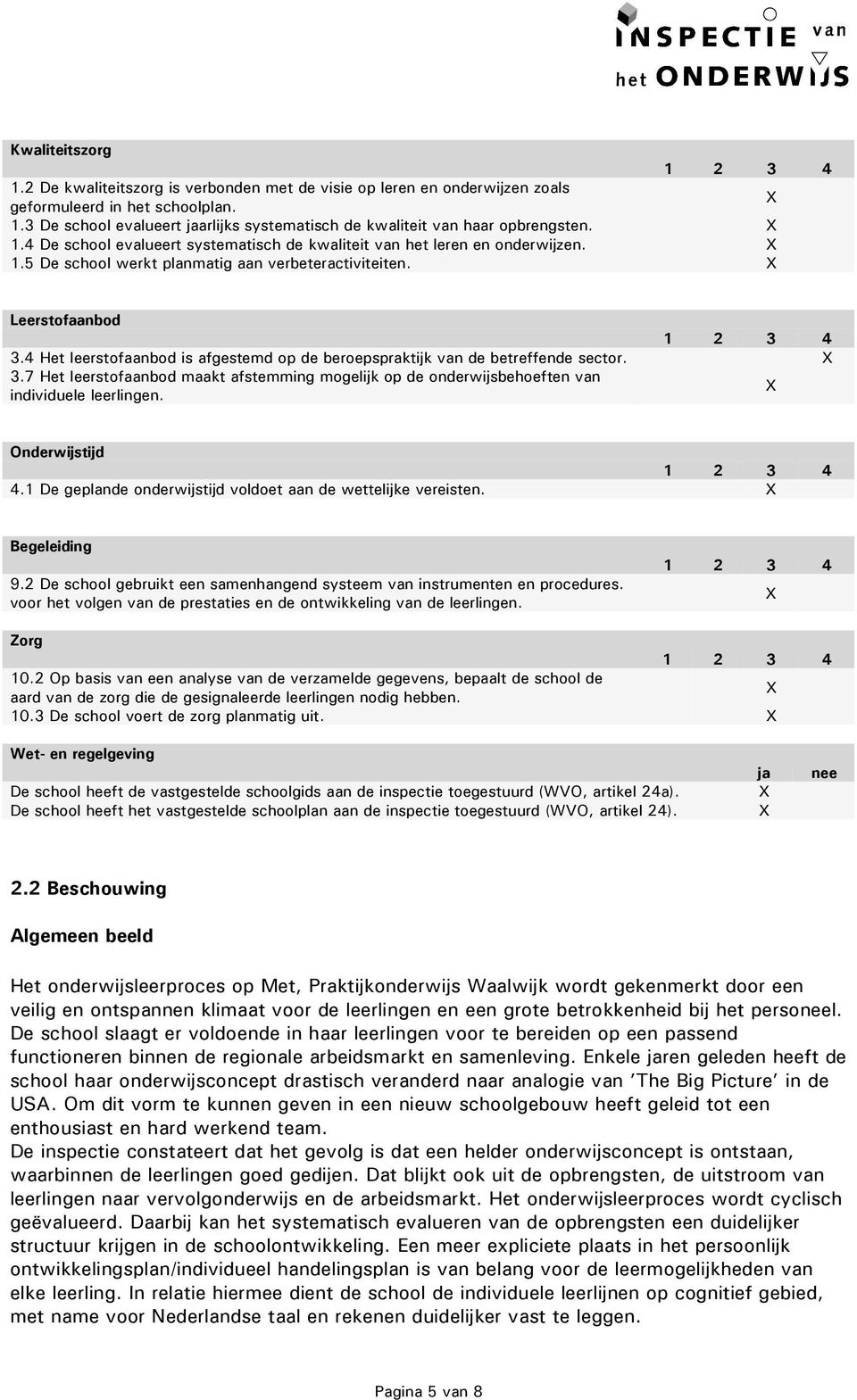 4 Het leerstofaanbod is afgestemd op de beroepspraktijk van de betreffende sector. 3.7 Het leerstofaanbod maakt afstemming mogelijk op de onderwijsbehoeften van individuele leerlingen.