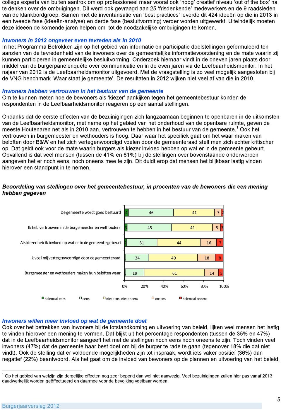 Samen met de inventarisatie van best practices leverde dit 424 ideeën op die in 2013 in een tweede fase (ideeën-analyse) en derde fase (besluitvorming) verder worden uitgewerkt.