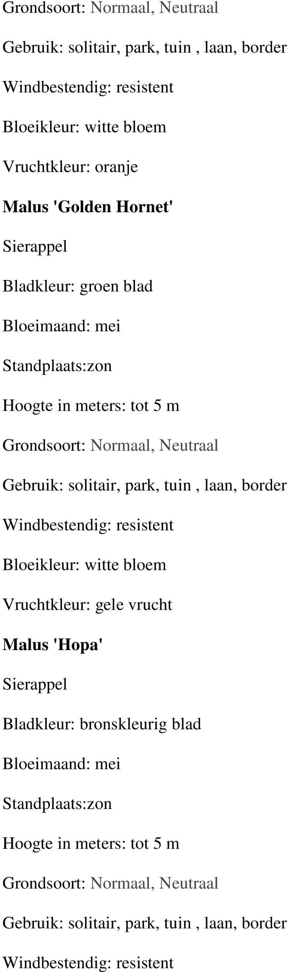 park, tuin, laan, border Bloeikleur: witte bloem Vruchtkleur: gele vrucht Malus 'Hopa'