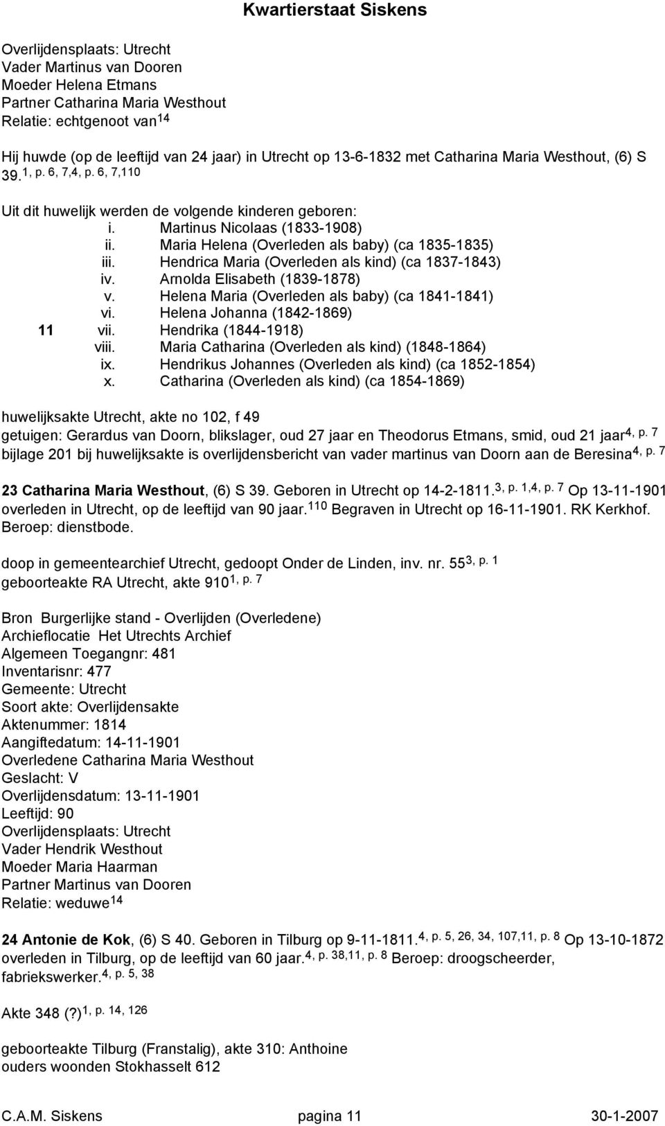 Hendrica Maria (Overleden als kind) (ca 1837-1843) iv. Arnolda Elisabeth (1839-1878) v. Helena Maria (Overleden als baby) (ca 1841-1841) vi. Helena Johanna (1842-1869) 11 vii.