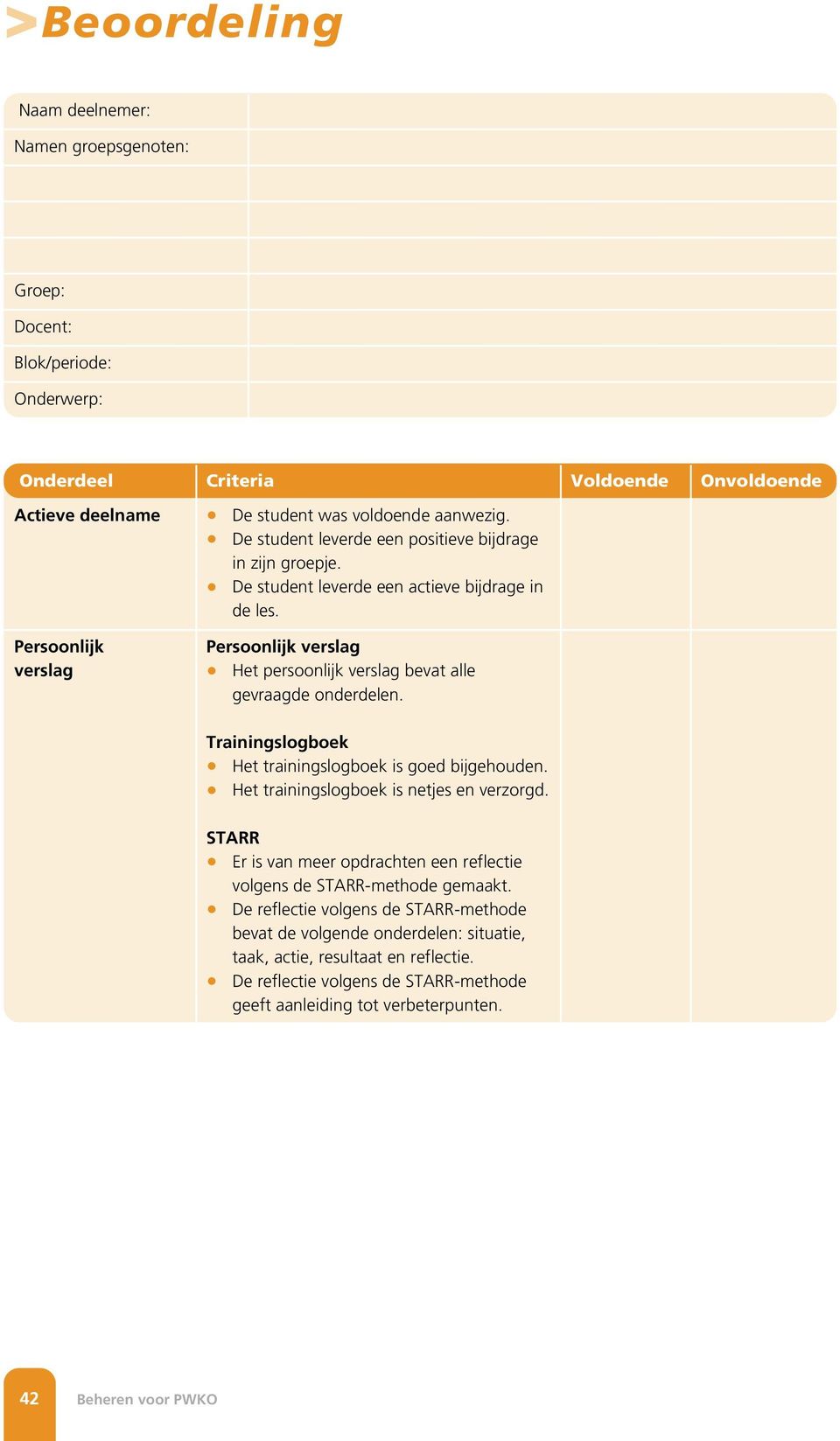 Persoonlijk verslag Het persoonlijk verslag bevat alle gevraagde onderdelen. Trainingslogboek Het trainingslogboek is goed bijgehouden. Het trainingslogboek is netjes en verzorgd.