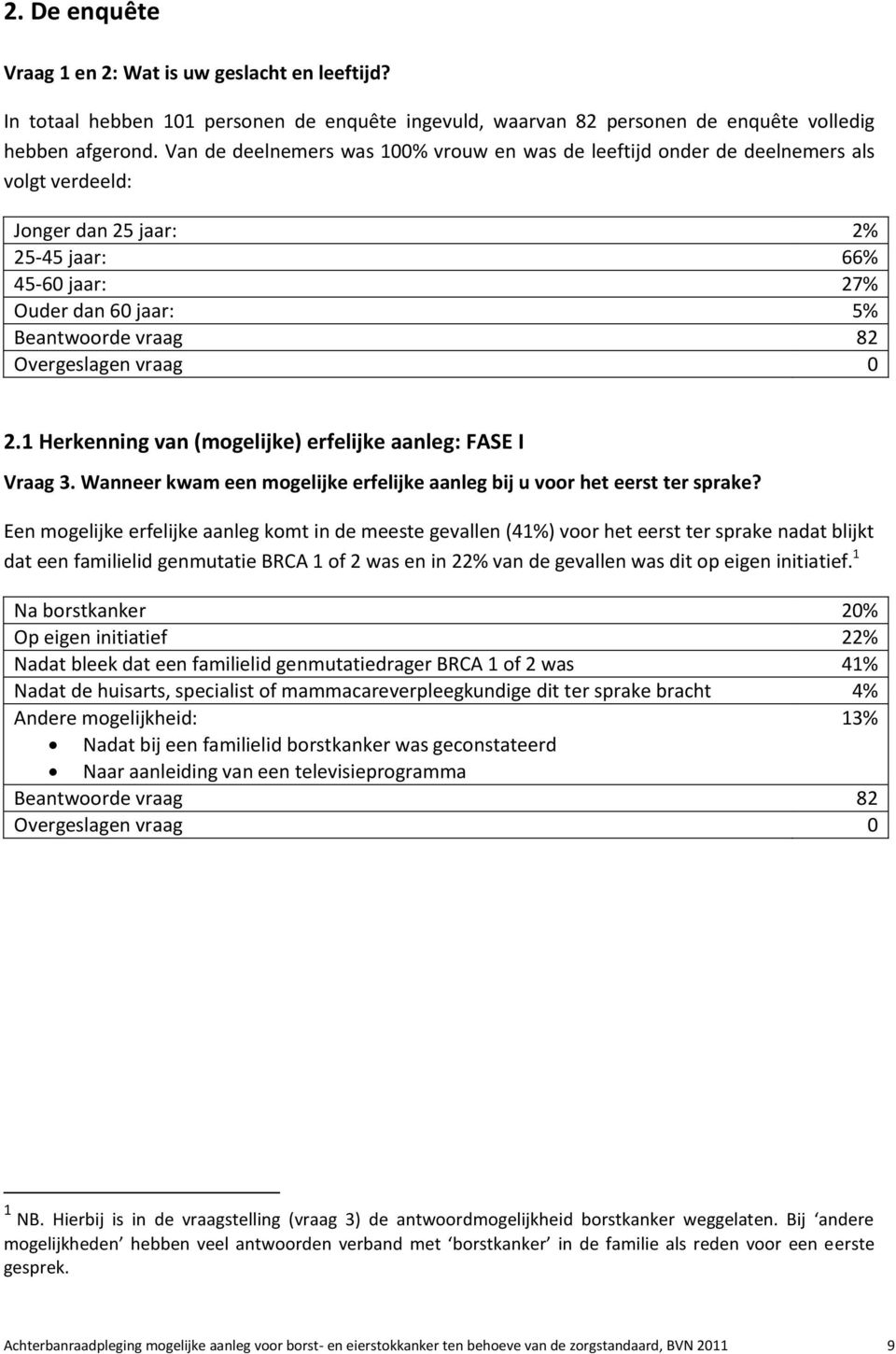 Overgeslagen vraag 0 2.1 Herkenning van (mogelijke) erfelijke aanleg: FASE I Vraag 3. Wanneer kwam een mogelijke erfelijke aanleg bij u voor het eerst ter sprake?