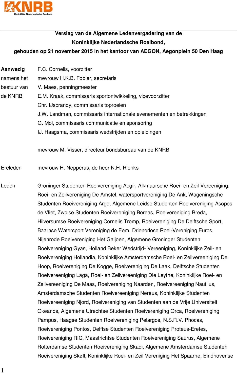 Landman, commissaris internationale evenementen en betrekkingen G. Mol, commissaris communicatie en sponsoring IJ. Haagsma, commissaris wedstrijden en opleidingen mevrouw M.