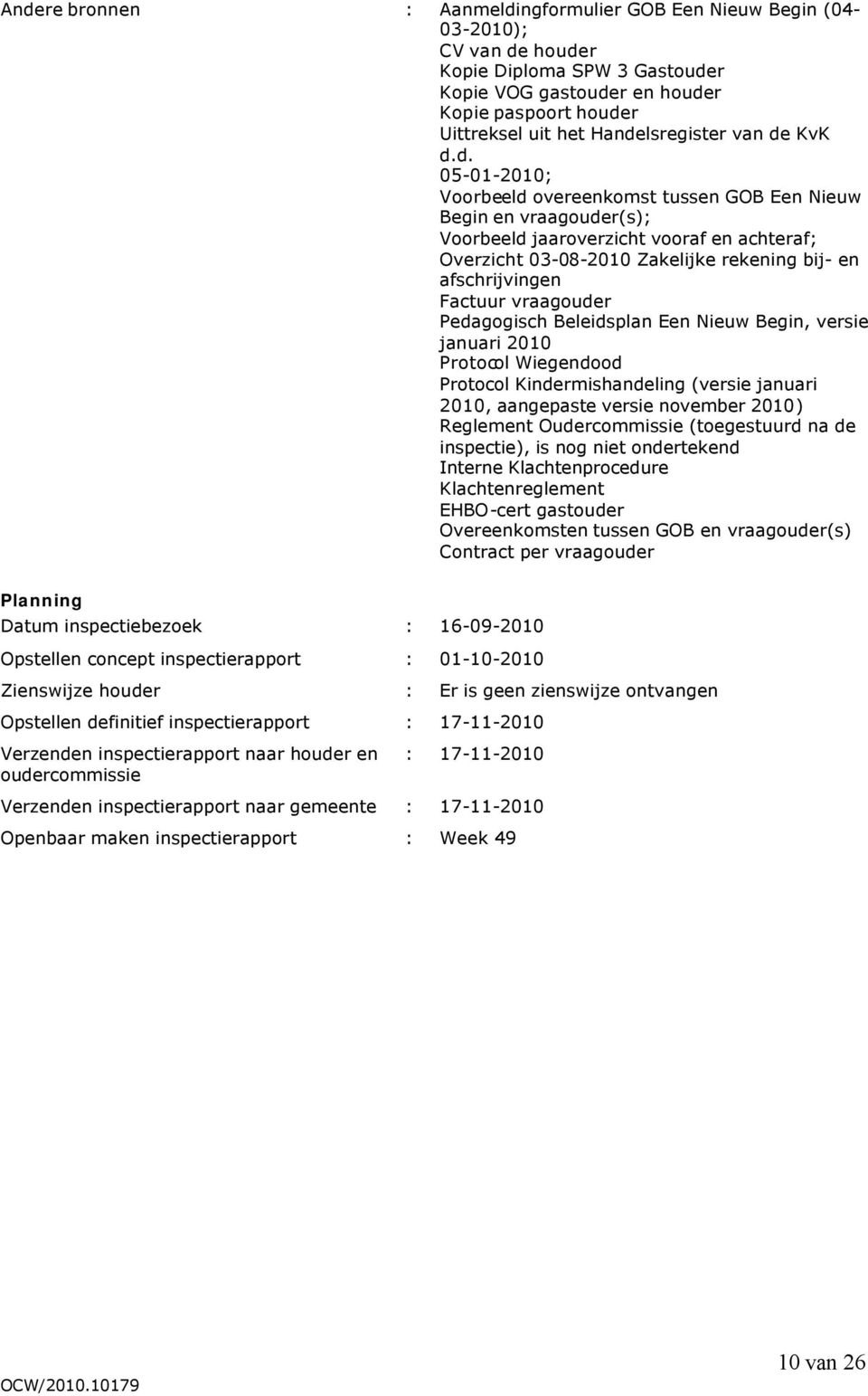 bij- en afschrijvingen Factuur vraagouder Pedagogisch Beleidsplan Een Nieuw Begin, versie januari 2010 Protocol Wiegendood Protocol Kindermishandeling (versie januari 2010, aangepaste versie november