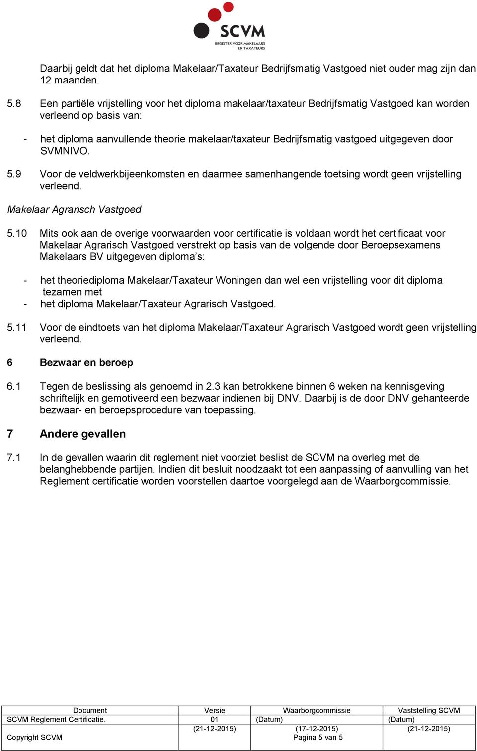 uitgegeven door SVMNIVO. 5.9 Voor de veldwerkbijeenkomsten en daarmee samenhangende toetsing wordt geen vrijstelling verleend. Makelaar Agrarisch Vastgoed 5.