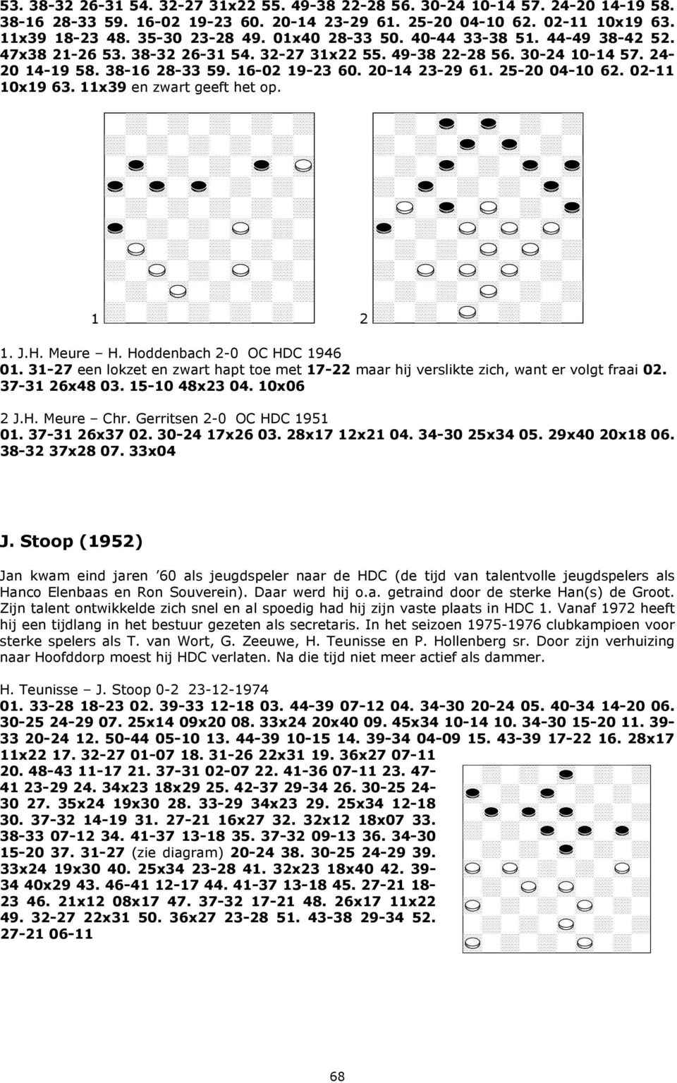 25-20 04-10 62. 02-11 10x19 63. 11x39 en zwart geeft het op. 1. J.H. Meure H. Hoddenbach 2-0 OC HDC 1946 01.