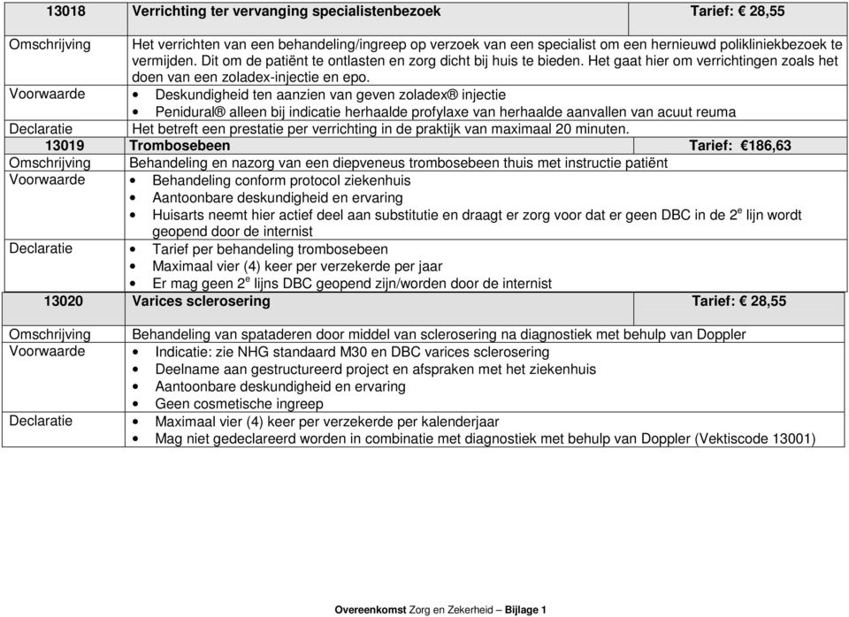 Voorwaarde Deskundigheid ten aanzien van geven zoladex injectie Penidural alleen bij indicatie herhaalde profylaxe van herhaalde aanvallen van acuut reuma Declaratie Het betreft een prestatie per