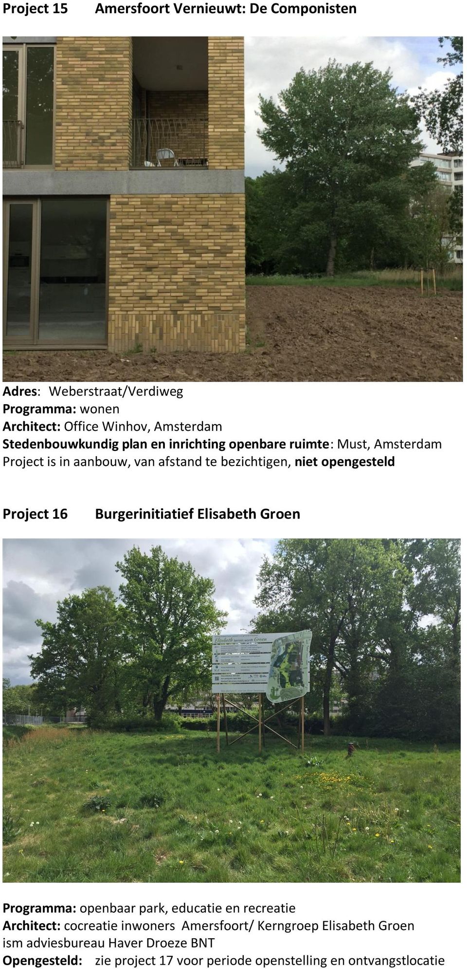 opengesteld Project 16 Burgerinitiatief Elisabeth Groen Programma: openbaar park, educatie en recreatie Architect: cocreatie inwoners