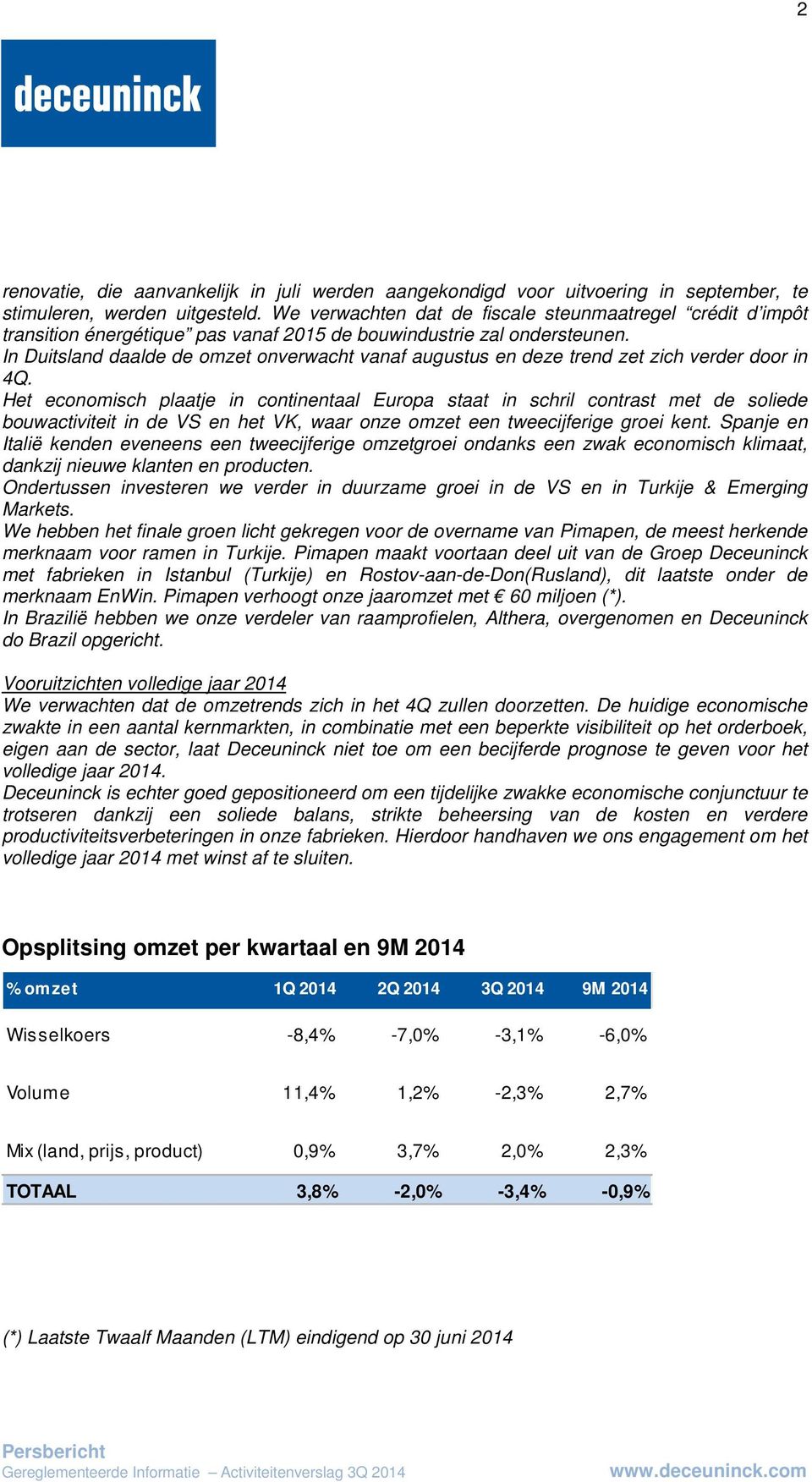 In Duitsland daalde de omzet onverwacht vanaf augustus en deze trend zet zich verder door in 4Q.