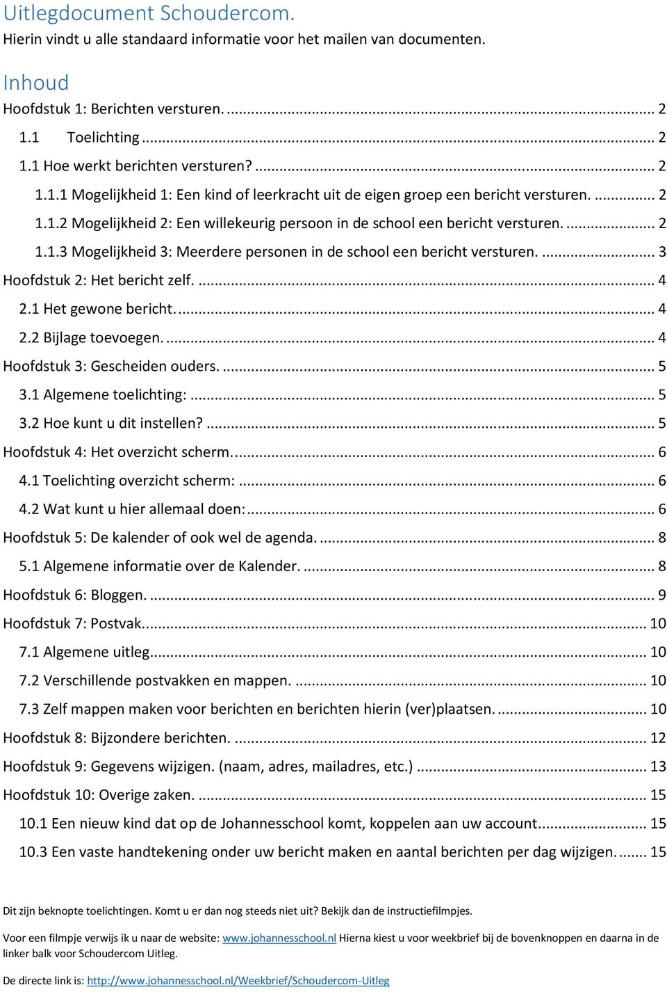 ... 3 Hoofdstuk 2: Het bericht zelf.... 4 2.1 Het gewone bericht.... 4 2.2 Bijlage toevoegen.... 4 Hoofdstuk 3: Gescheiden ouders.... 5 3.1 Algemene toelichting:... 5 3.2 Hoe kunt u dit instellen?