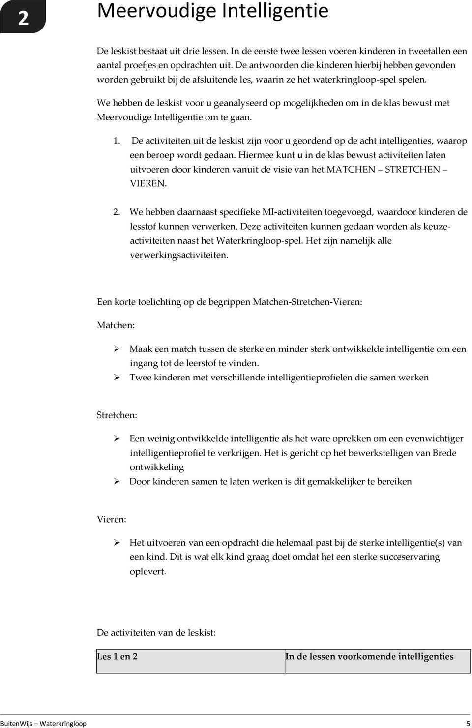 We hebben de leskist voor u geanalyseerd op mogelijkheden om in de klas bewust met Meervoudige Intelligentie om te gaan. 1.