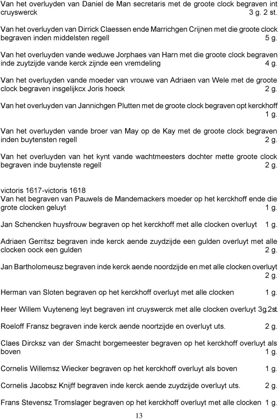 Van het overluyden vande weduwe Jorphaes van Harn met die groote clock begraven inde zuytzijde vande kerck zijnde een vremdeling 4 g.