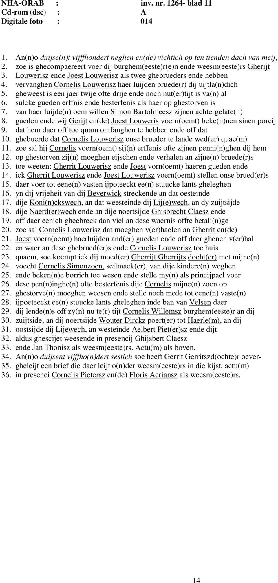 vervanghen Cornelis Louwerisz haer luijden bruede(r) dij uijtla(n)dich 5. gheweest is een jaer twije ofte drije ende noch nut(er)tijt is va(n) al 6.