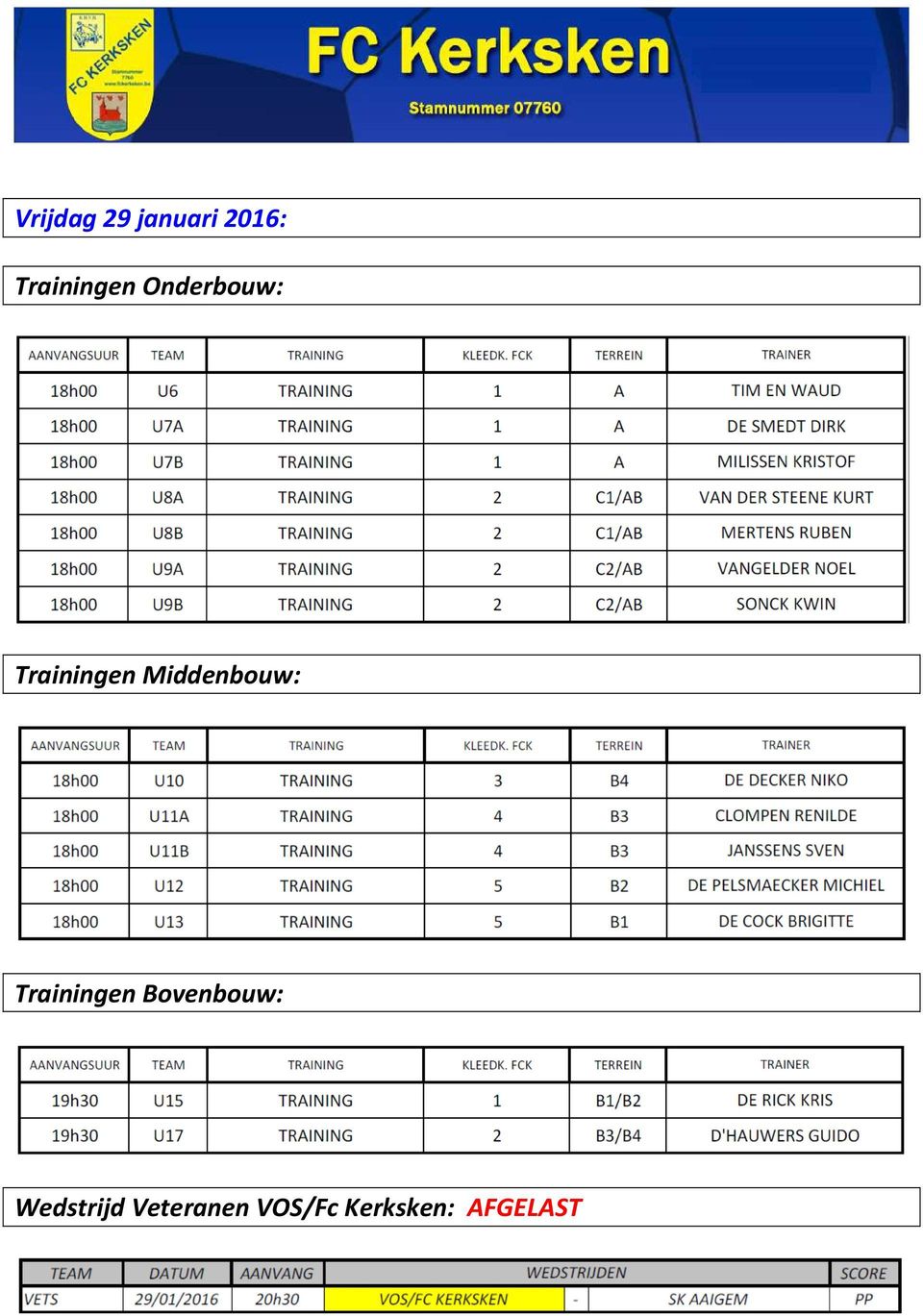 Middenbouw: Trainingen Bovenbouw: