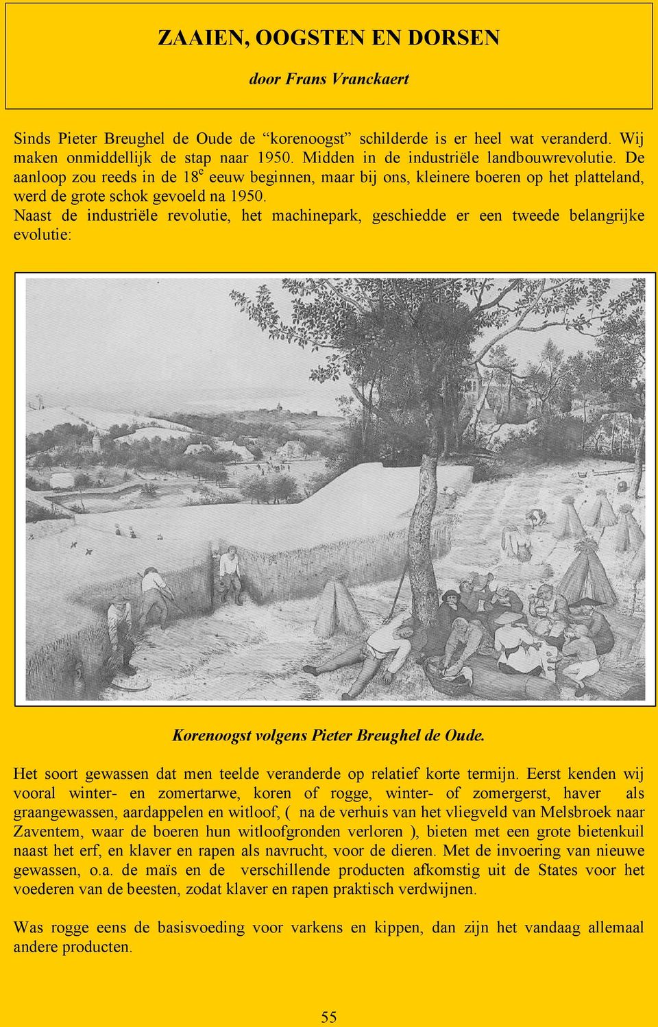 Naast de industriële revolutie, het machinepark, geschiedde er een tweede belangrijke evolutie: Korenoogst volgens Pieter Breughel de Oude.