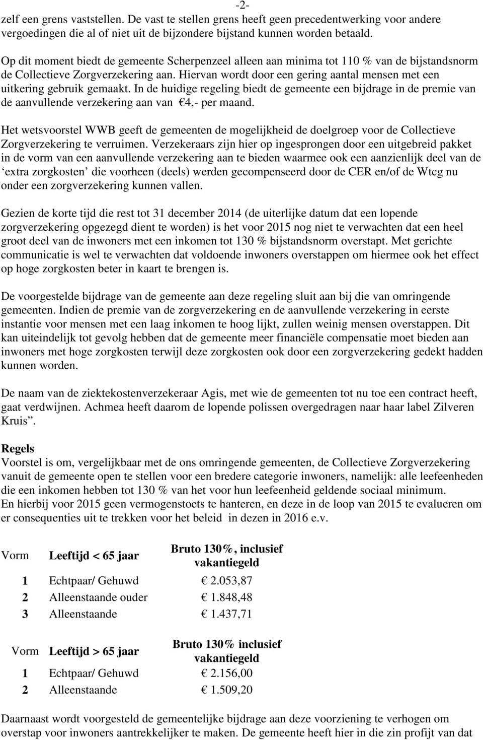 Hiervan wordt door een gering aantal mensen met een uitkering gebruik gemaakt. In de huidige regeling biedt de gemeente een bijdrage in de premie van de aanvullende verzekering aan van 4,- per maand.