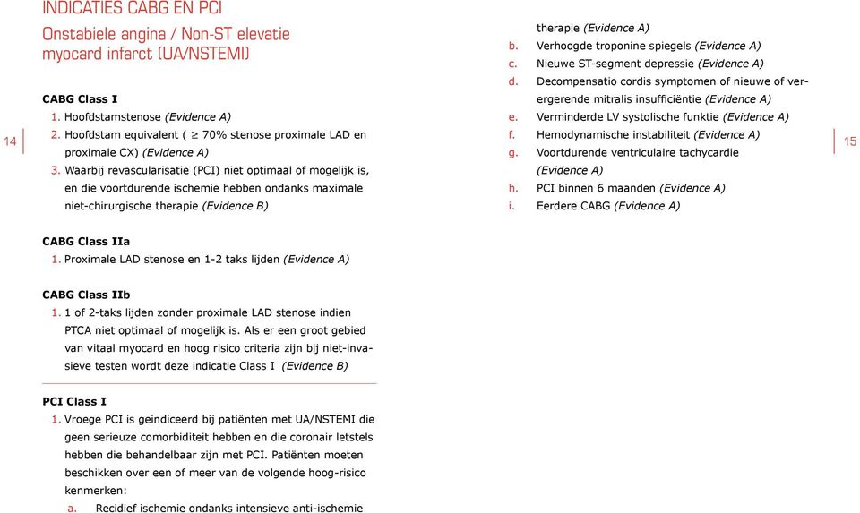 Waarbij revascularisatie (PCI) niet optimaal of mogelijk is, en die voortdurende ischemie hebben ondanks maximale niet-chirurgische therapie therapie (Evidence A) b.