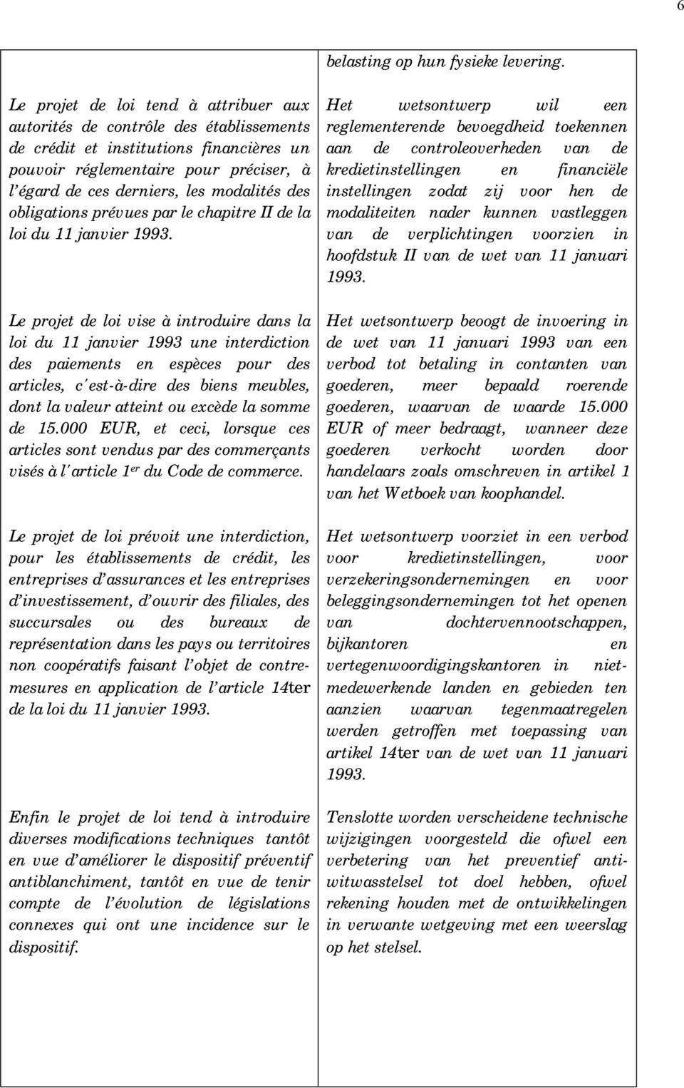 des obligations prévues par le chapitre II de la loi du 11 janvier 1993.