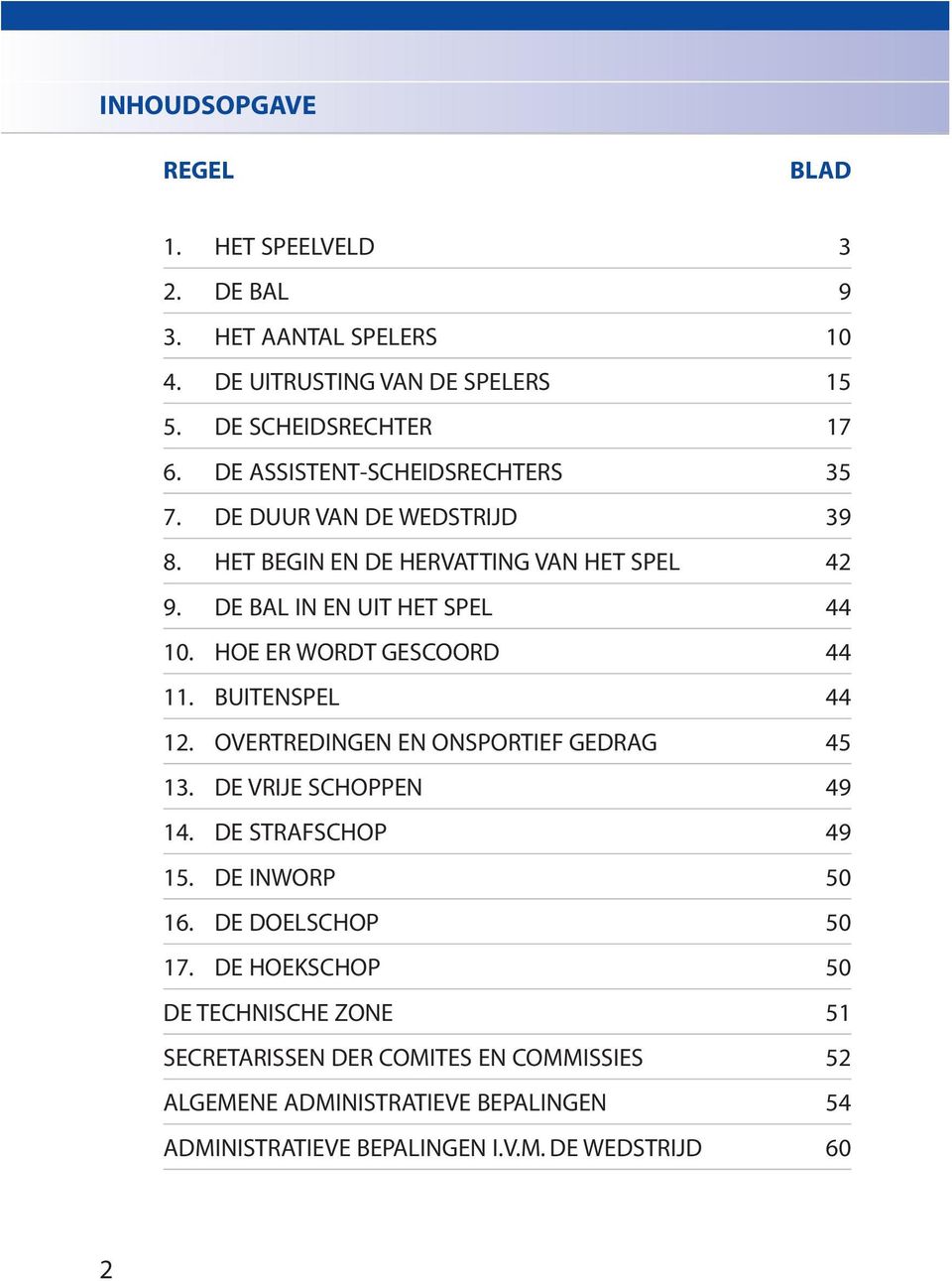 HOE ER WORDT GESCOORD 44 11. BUITENSPEL 44 12. OVERTREDINGEN EN ONSPORTIEF GEDRAG 45 13. DE VRIJE SCHOPPEN 49 14. DE STRAFSCHOP 49 15. DE INWORP 50 16.