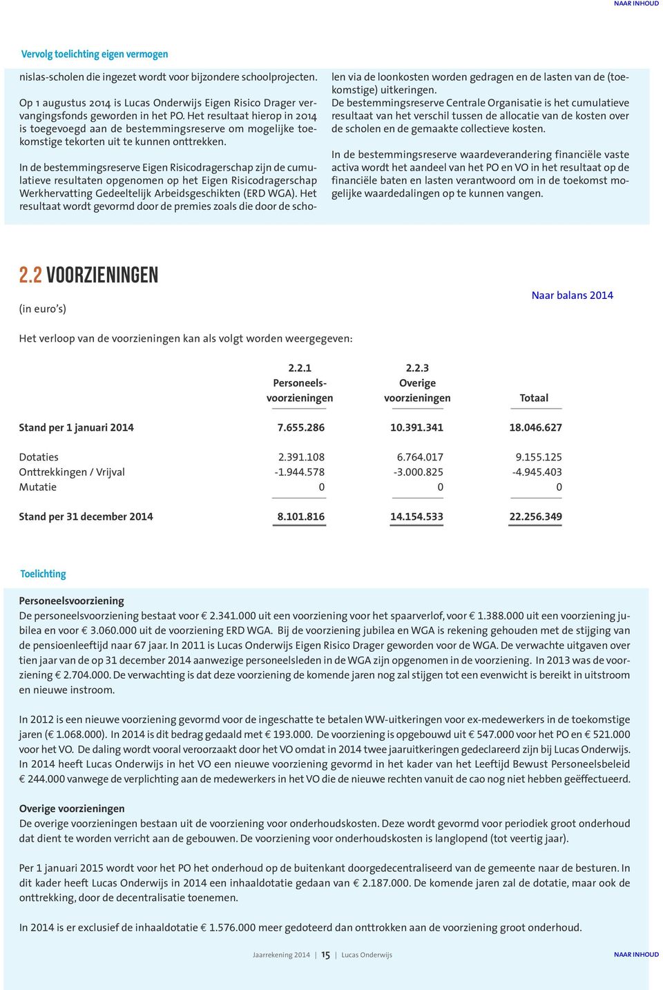 In de bestemmingsreserve Eigen Risicodragerschap zijn de cumulatieve resultaten opgenomen op het Eigen Risicodragerschap Werkhervatting Gedeeltelijk Arbeidsgeschikten (ERD WGA).