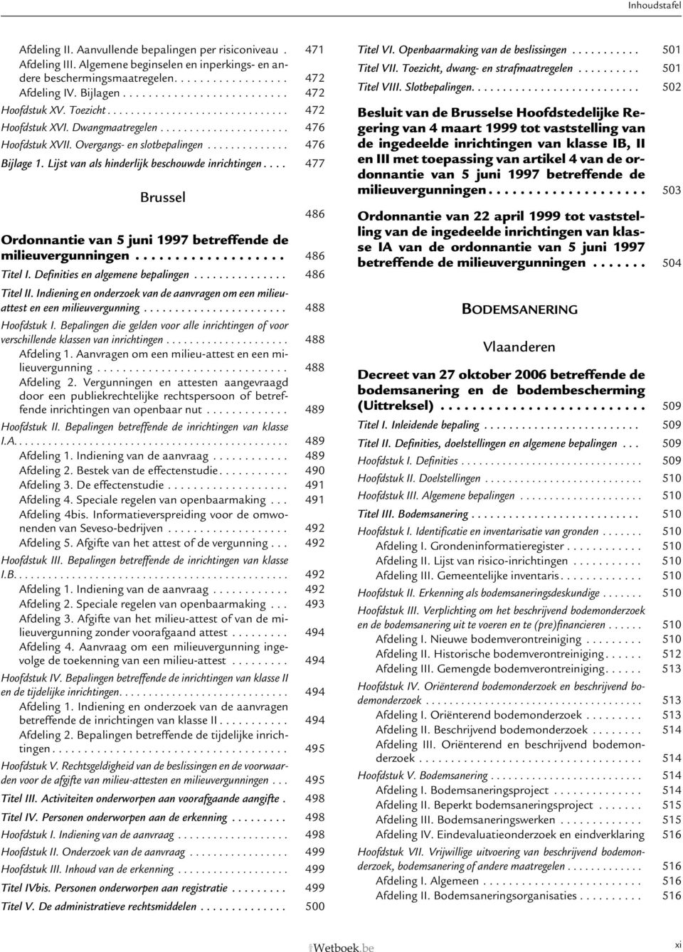 ............. 476 Bijlage 1. Lijst van als hinderlijk beschouwde inrichtingen.... 477 Brussel 486 Ordonnantie van 5 juni 1997 betreffende de milieuvergunningen................... 486 Titel I.