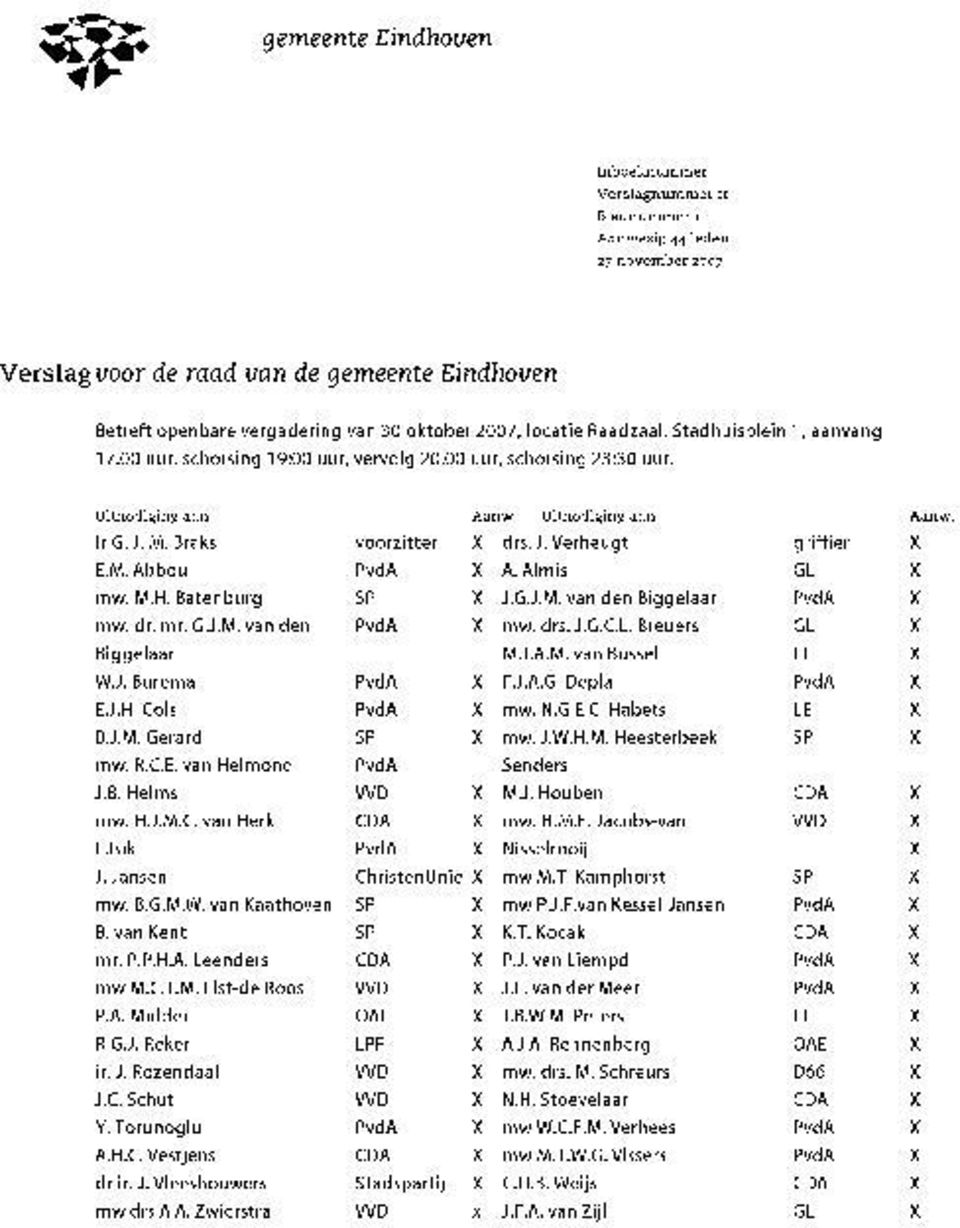 M. Abbou PvdA X A. Almis mw. M.H. Batenburg SP X J.G.J.M. van den Biggelaar mw. dr. mr. G.J.M. van den PvdA X mw. drs. J.G.C.L. Breuers Biggelaar M.J.A.M. van Bussel W.J. Burema PvdA X F.J.A.G. De pia E.