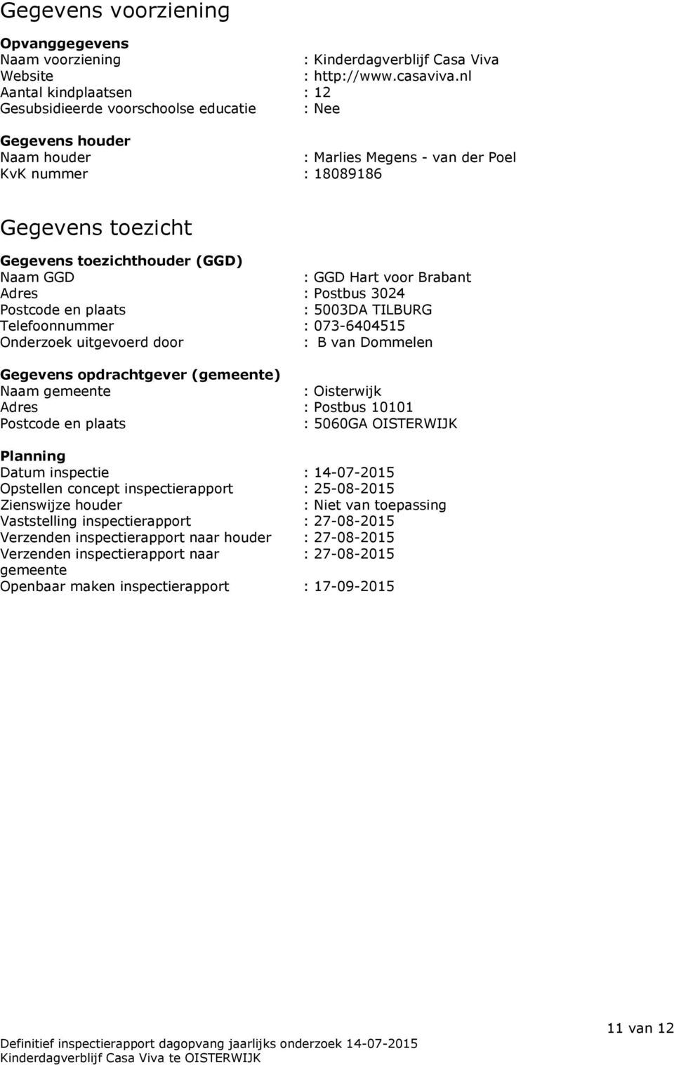 (GGD) Naam GGD : GGD Hart voor Brabant Adres : Postbus 3024 Postcode en plaats : 5003DA TILBURG Telefoonnummer : 073-6404515 Onderzoek uitgevoerd door : B van Dommelen Gegevens opdrachtgever