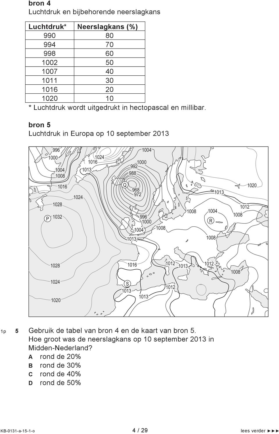 bron 5 Luchtdruk in Europa op 10 september 2013 996 1000 1004 1008 1024 1016 1013 1004 1000 992 988 P 1016 1028 1032 1024 Q 968 972 1013 996 1000 1004 1008 1008 1004