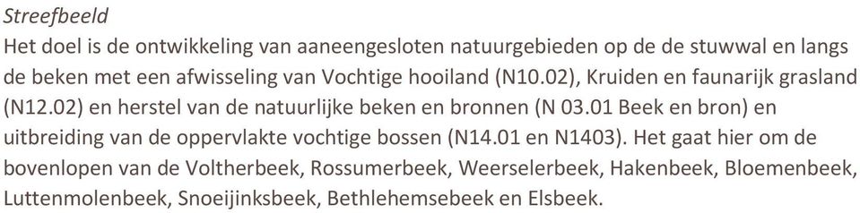 02) en herstel van de natuurlijke beken en bronnen (N 03.