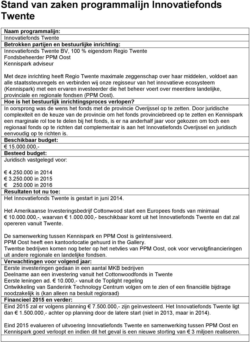 het beheer voert over meerdere landelijke, provinciale en regionale fondsen (PPM Oost). In oorsprong was de wens het fonds met de provincie Overijssel op te zetten.