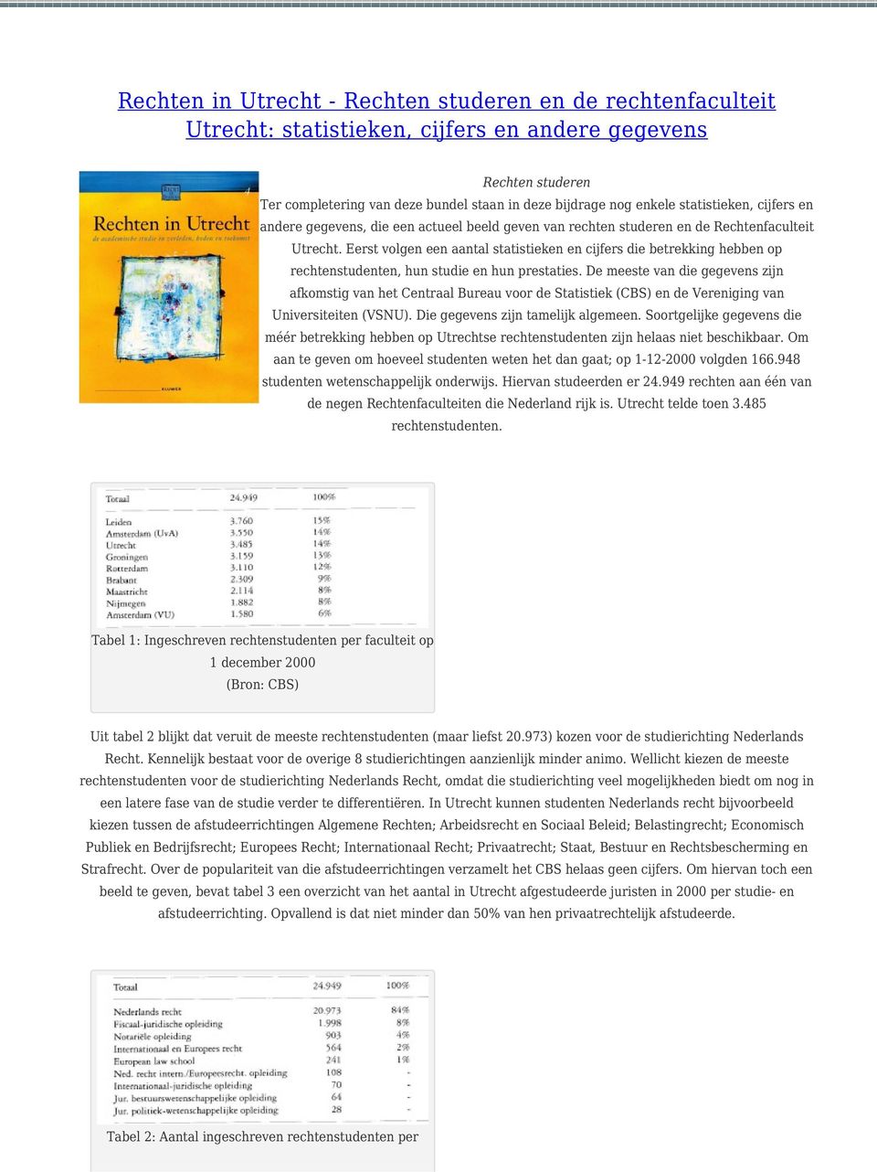 Eerst volgen een aantal statistieken en cijfers die betrekking hebben op rechtenstudenten, hun studie en hun prestaties.