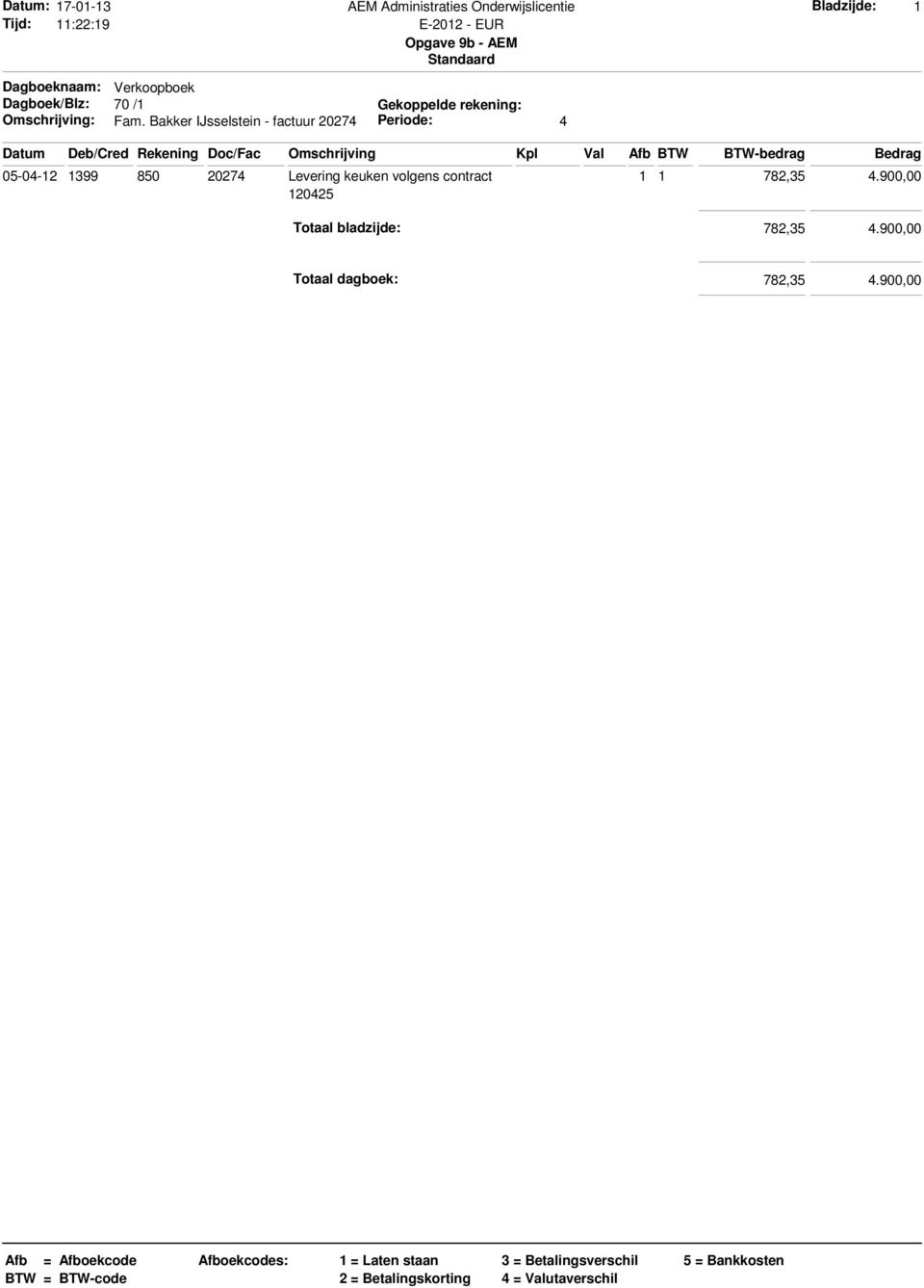 Bakker IJsselstein - factuur 20274 Periode: 4 Datum Deb/Cred Rekening Doc/Fac Omschrijving Kpl Val -bedrag Bedrag 05-04-12 1399