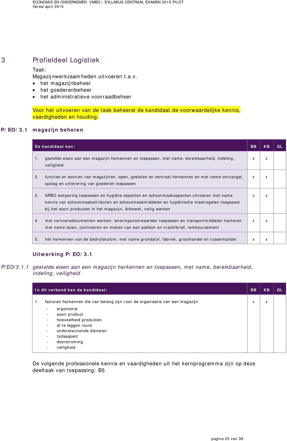 1 magazijn beheren De kandidaat kan: BB KB GL 1. gestelde eisen aan een magazijn herkennen en toepassen, met name, bereikbaarheid, indeling, veiligheid 2.