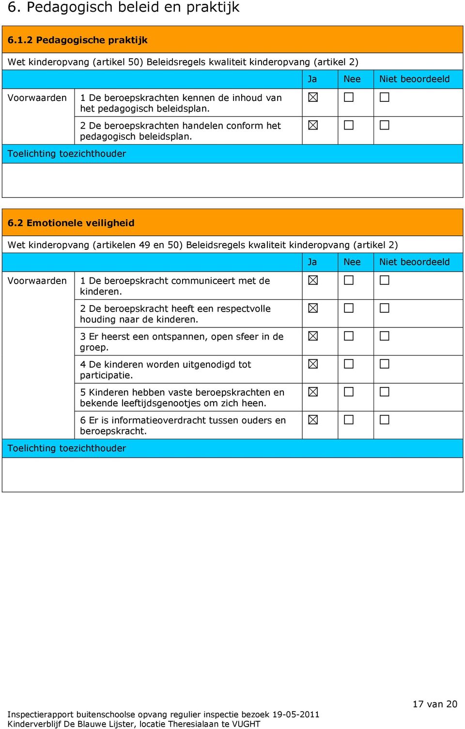 2 De beroepskrachten handelen conform het pedagogisch beleidsplan. 6.