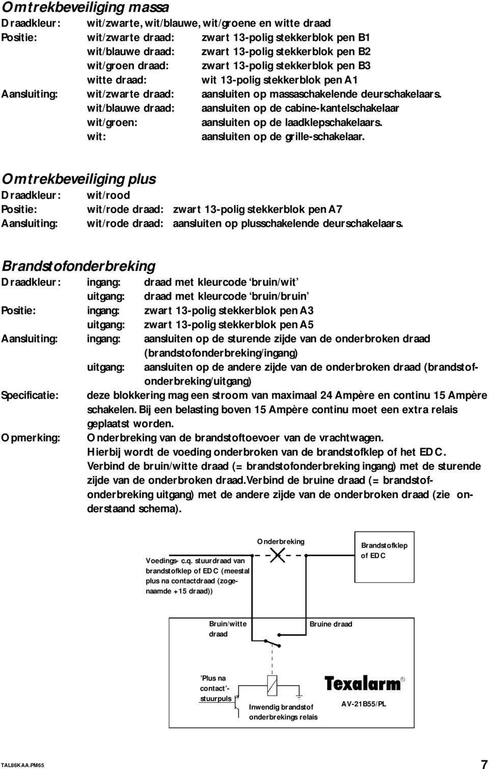 wit/blauwe draad: aansluiten p de cabine-kantelschakelaar wit/gren: aansluiten p de laadklepschakelaars. wit: aansluiten p de grille-schakelaar.