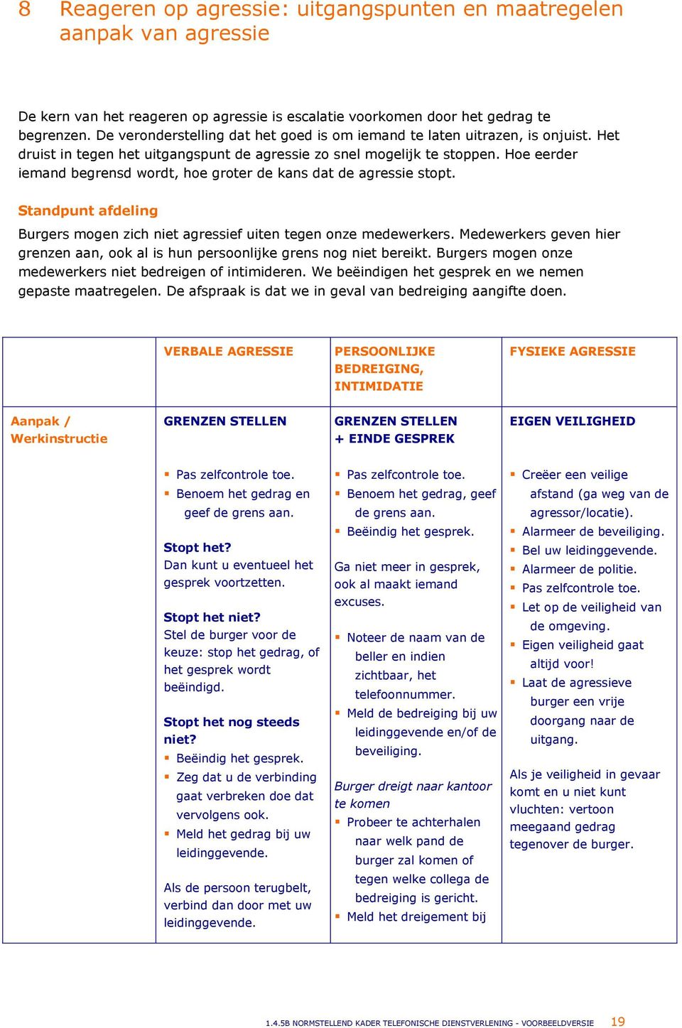 Hoe eerder iemand begrensd wordt, hoe groter de kans dat de agressie stopt. Standpunt afdeling Burgers mogen zich niet agressief uiten tegen onze medewerkers.
