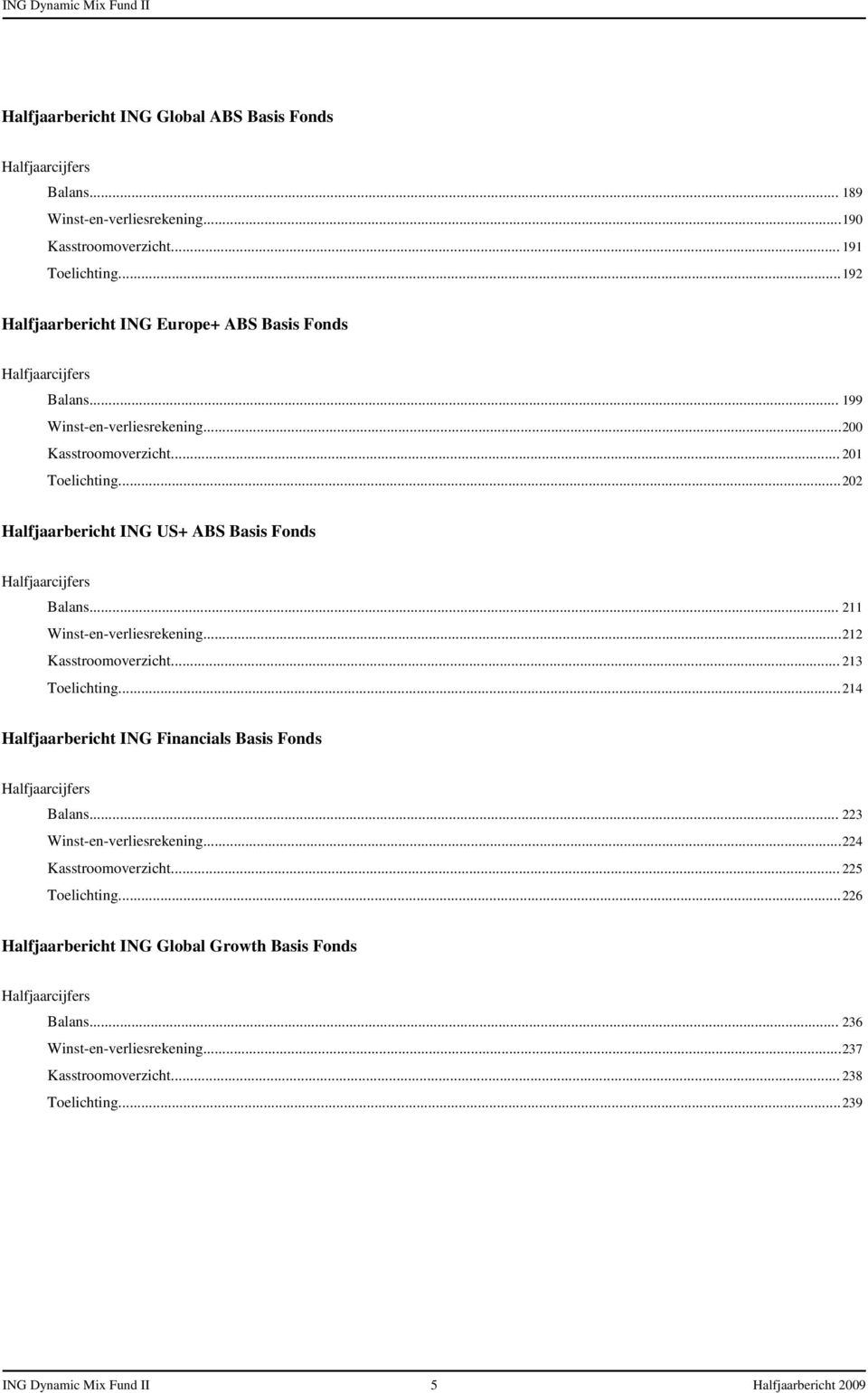 ..202 Halfjaarbericht ING US+ ABS Basis Fonds Halfjaarcijfers Balans... 211 Winst-en-verliesrekening...212 Kasstroomoverzicht... 213 Toelichting.