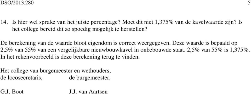 Deze waarde is bepaald op 2,5% van 55% van een vergelijkbare nieuwbouwkavel in onbebouwde staat. 2,5% van 55% is 1,375%.