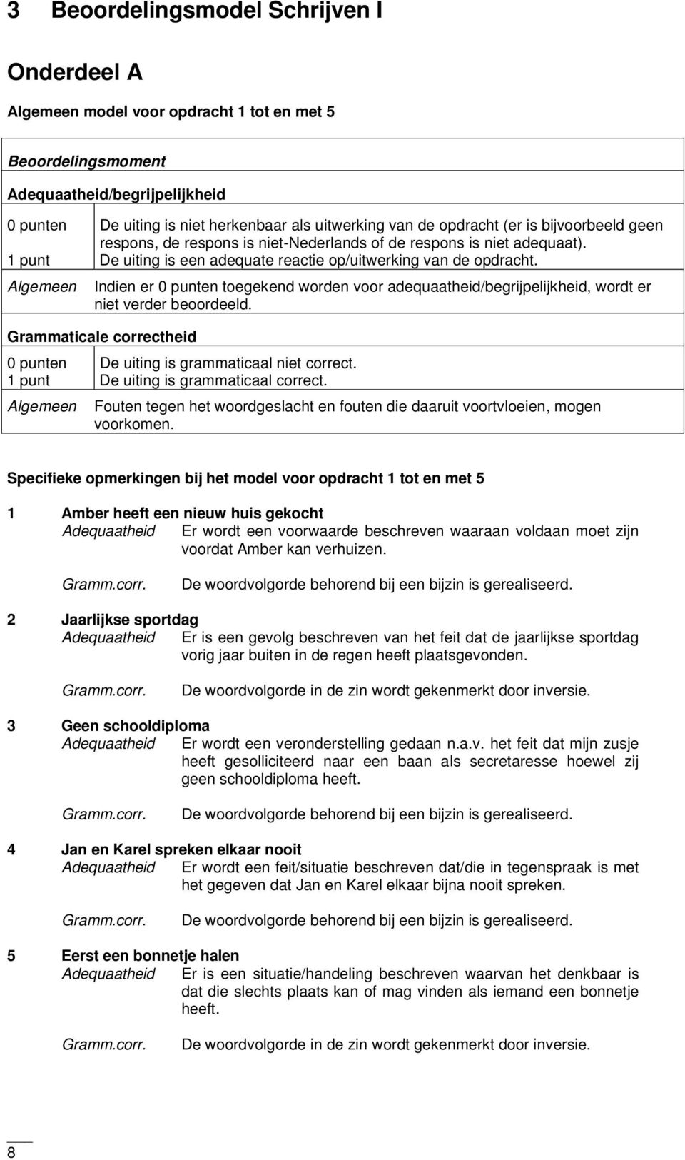 Indien er toegekend worden voor adequaatheid/begrijpelijkheid, wordt er niet verder beoordeeld. Grammaticale correctheid De uiting is grammaticaal niet correct. De uiting is grammaticaal correct.