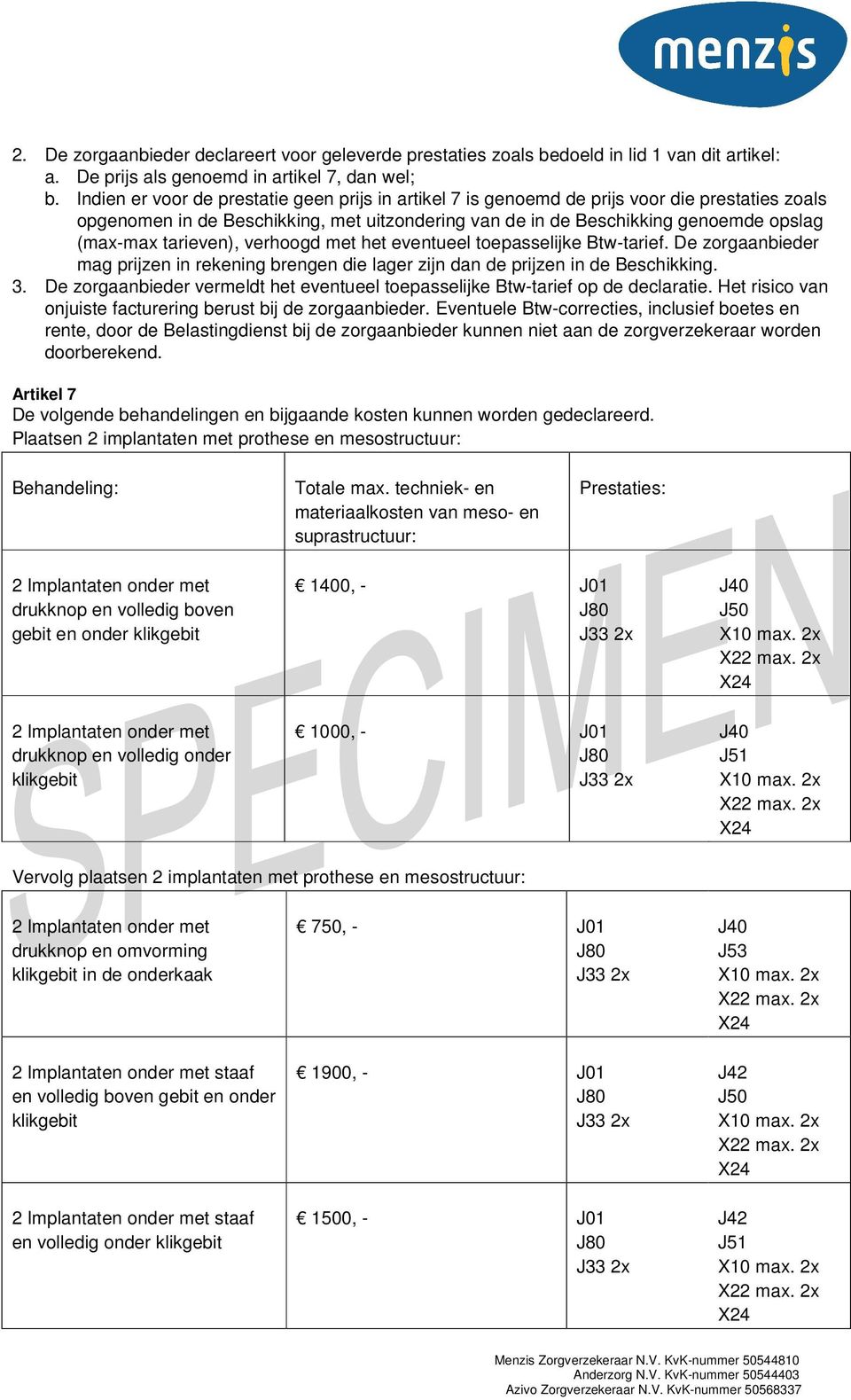 tarieven), verhoogd met het eventueel toepasselijke Btw-tarief. De zorgaanbieder mag prijzen in rekening brengen die lager zijn dan de prijzen in de Beschikking. 3.