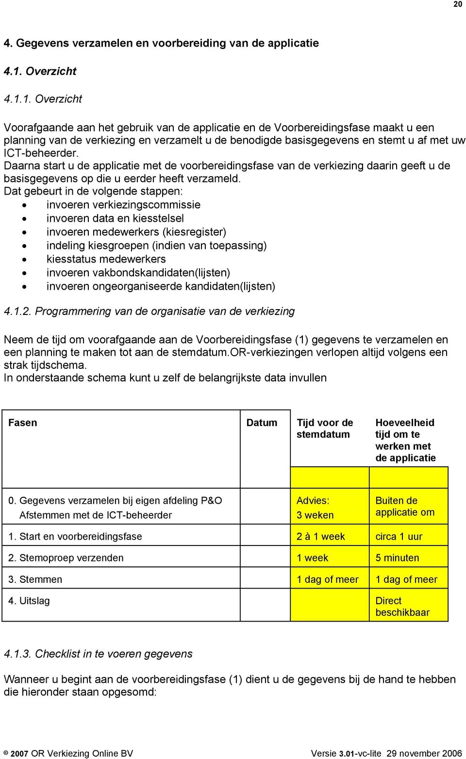 1. Overzicht Voorafgaande aan het gebruik van de applicatie en de Voorbereidingsfase maakt u een planning van de verkiezing en verzamelt u de benodigde basisgegevens en stemt u af met uw