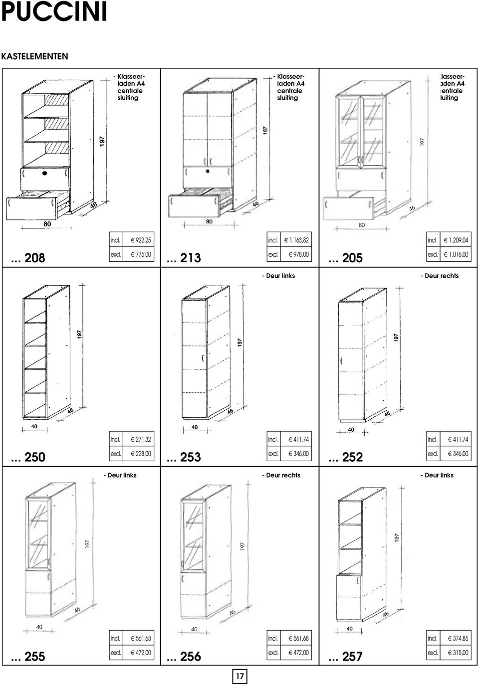 271,32 incl. 411,74 excl. 228,00 excl. 346,00... 250... 253... 252 incl. 411,74 excl. 346,00 - Deur links - Deur rechts - Deur links 197 197 46 46 40 40 incl.