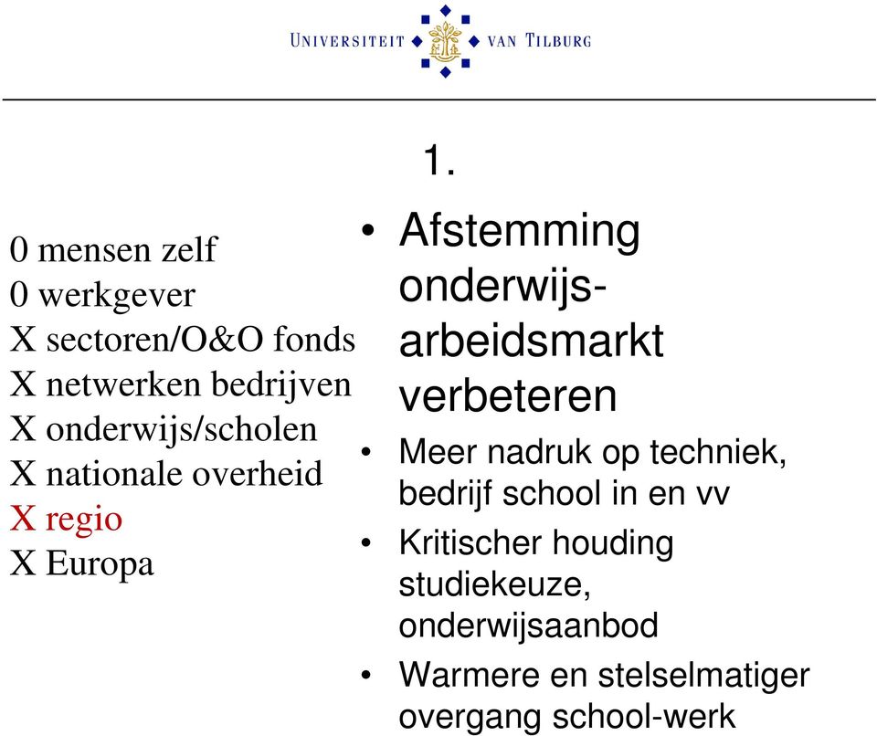 Afstemming onderwijsarbeidsmarkt verbeteren Meer nadruk op techniek, bedrijf