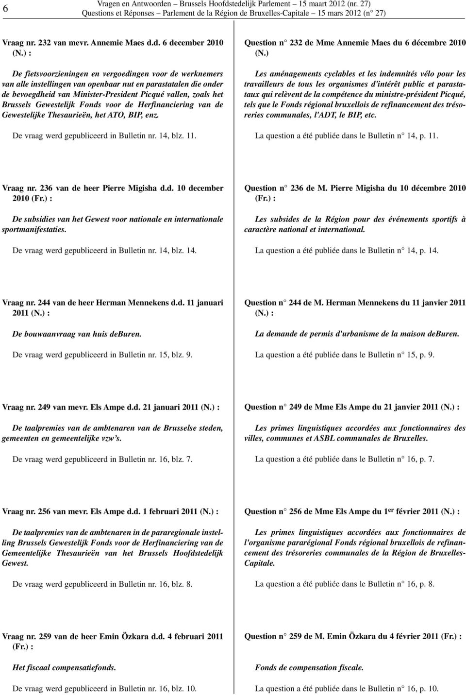 Gewestelijk Fonds voor de Herfinanciering van de Gewestelijke Thesaurieën, het ATO, BIP, enz. De vraag werd gepubliceerd in Bulletin nr. 14, blz. 11.