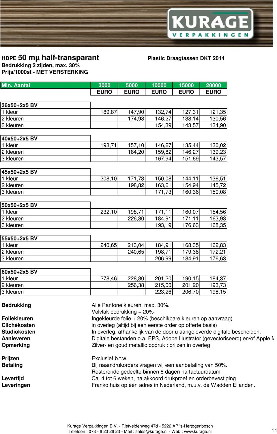 kleuren 198,82 163,61 154,94 145,72 3 kleuren 171,73 160,36 150,08 50x50+2x5 BV 1 kleur 232,10 198,71 171,11 160,07 154,56 2 kleuren 226,30 184,91 171,11 163,93 3 kleuren 193,19 176,63 168,35